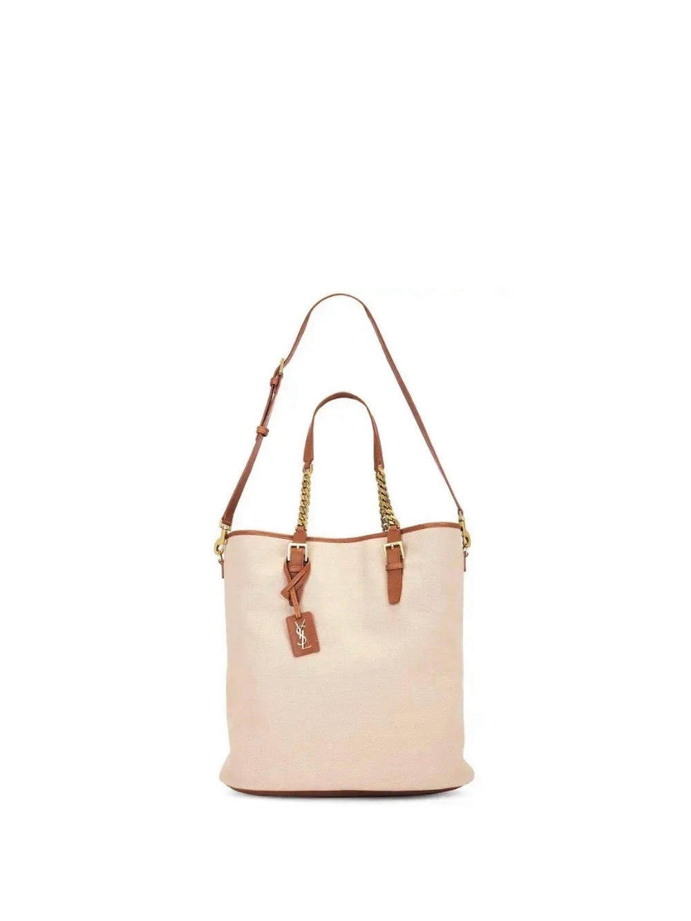 SAINT LAURENT LARGE LEATHER CANVAS TOTE